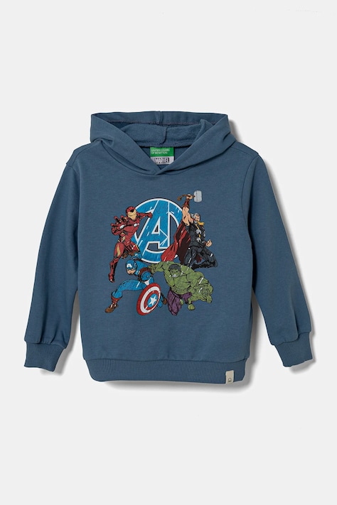 United Colors of Benetton felpa in cotone bambino/a colore blu con cappuccio 3PQMG2012