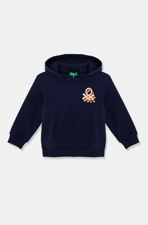 United Colors of Benetton felpa in cotone bambino/a colore blu navy con cappuccio 3J68G2011