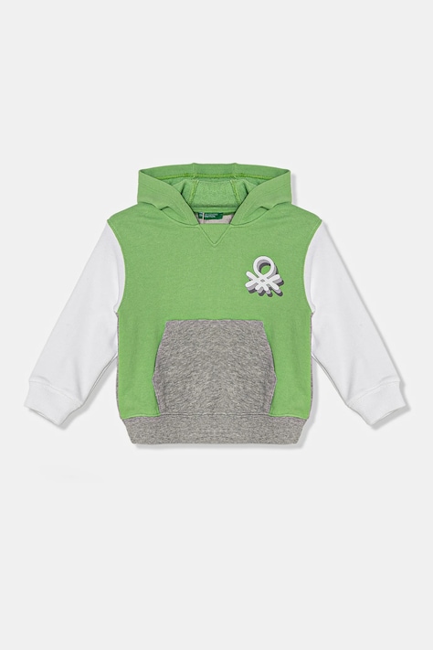 United Colors of Benetton hanorac de bumbac pentru copii culoarea verde, cu glugă, cu imprimeu, 3J68G2011