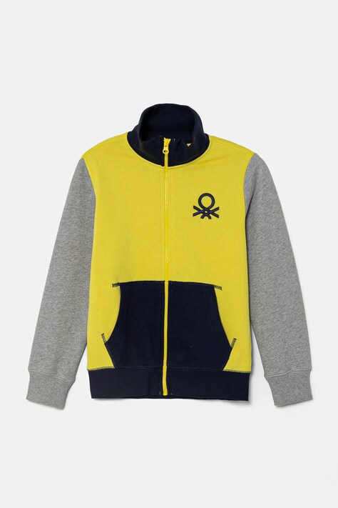 Детски памучен суичър United Colors of Benetton в жълто с изчистен дизайн 3J68C501B