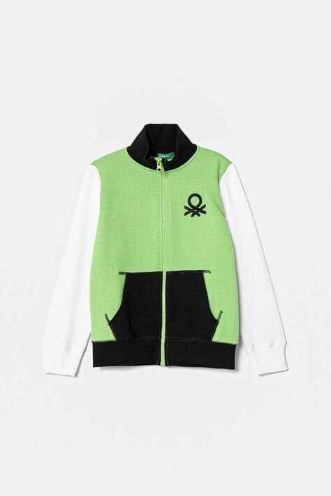 Dětská bavlněná mikina United Colors of Benetton zelená barva, hladká, 3J68C501B