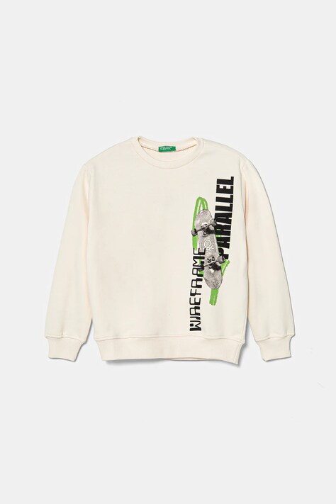 United Colors of Benetton hanorac de bumbac pentru copii culoarea bej, cu imprimeu, 3UNIC10O3