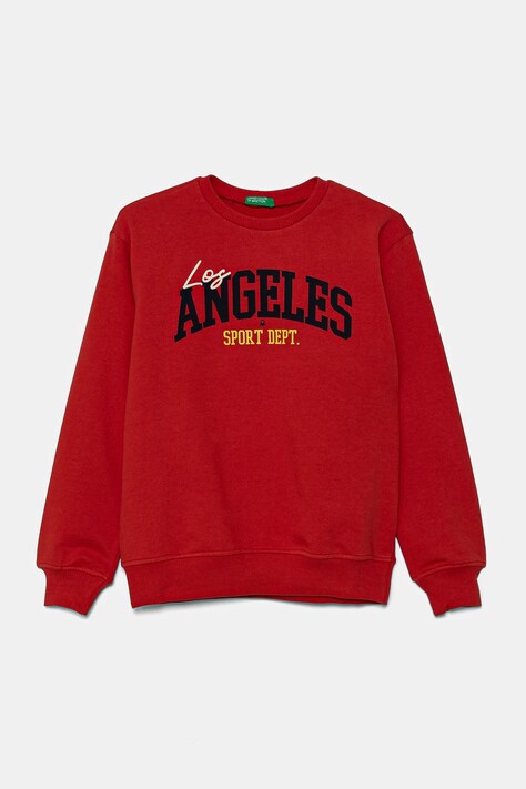 Детски памучен суичър United Colors of Benetton в червено с принт 3UNIC10O3