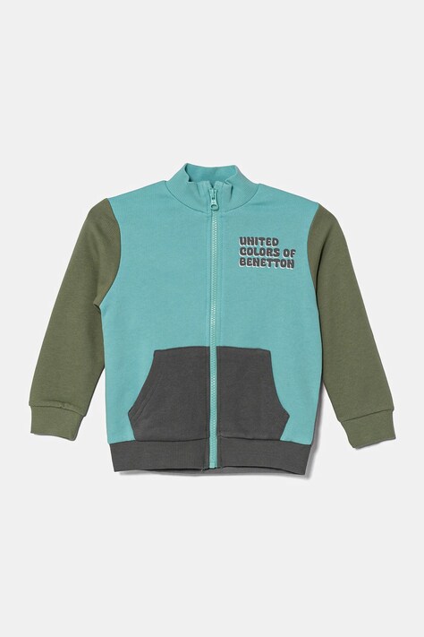 United Colors of Benetton hanorac de bumbac pentru copii culoarea turcoaz, cu imprimeu, 3J70G503M