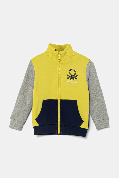 Dětská bavlněná mikina United Colors of Benetton žlutá barva, s potiskem, 3J70G503M