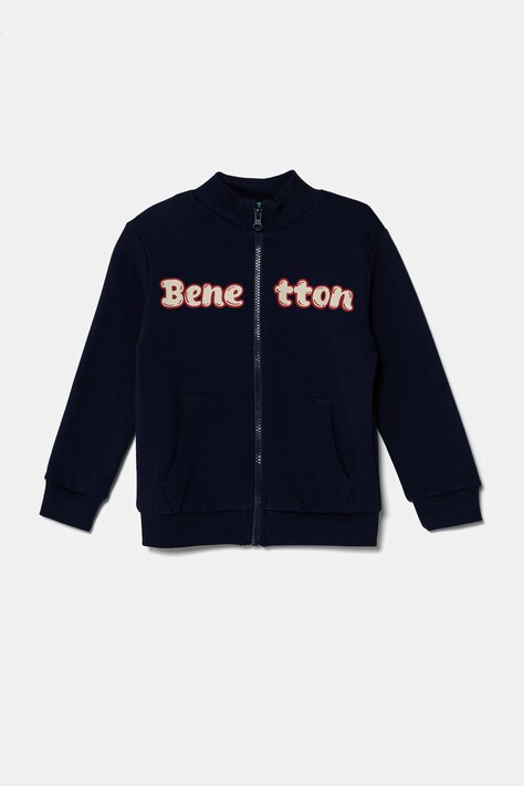 Dětská bavlněná mikina United Colors of Benetton tmavomodrá barva, s potiskem, 3J70G503M