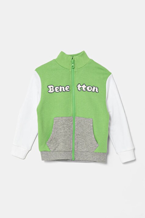 Детская хлопковая кофта United Colors of Benetton цвет зелёный с принтом 3J70G503M