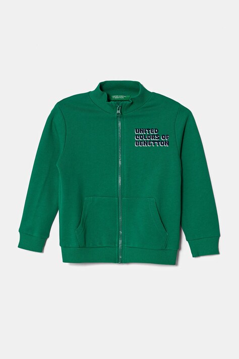 United Colors of Benetton hanorac de bumbac pentru copii culoarea verde, cu imprimeu, 3J70G503M