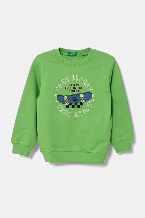 Dětská bavlněná mikina United Colors of Benetton zelená barva, s potiskem, 3UNIG10II