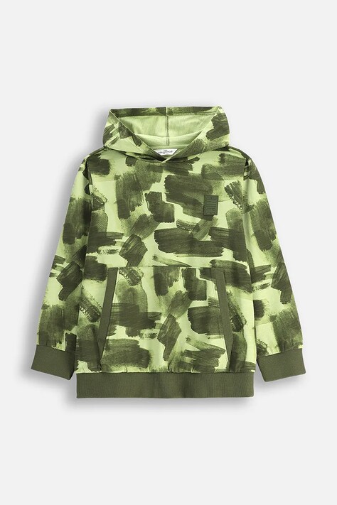 Детски памучен суичър Coccodrillo в зелено с качулка с десен EVERYDAY BOY
