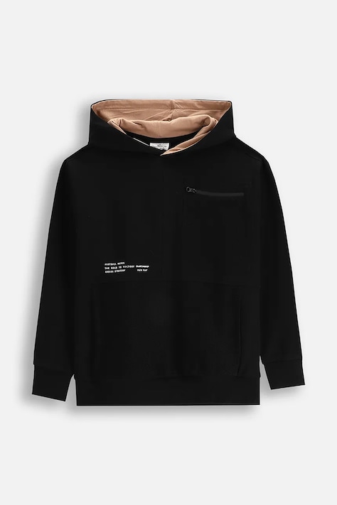 Детская хлопковая кофта Coccodrillo цвет чёрный с капюшоном с принтом MONOCHROME BOY JUNIOR
