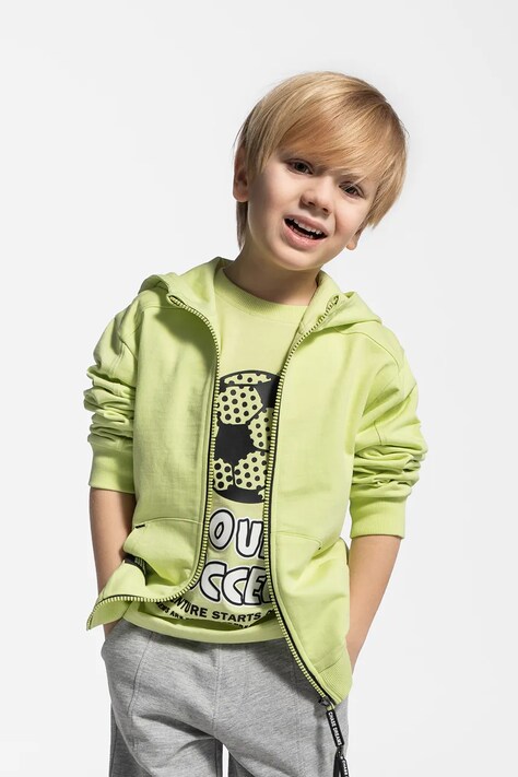Coccodrillo hanorac de bumbac pentru copii culoarea verde, cu glugă, cu imprimeu, MONOCHROME BOY KIDS