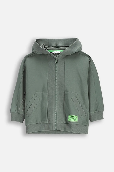 Coccodrillo bluza dziecięca kolor zielony z kapturem gładka SAGE TIME BOY KIDS