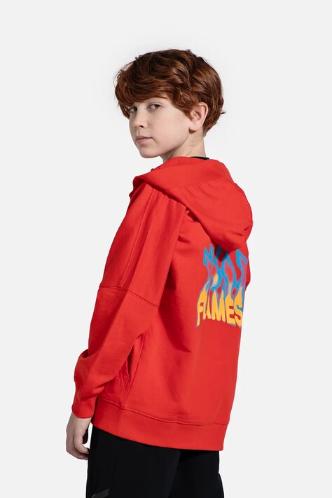 Coccodrillo bluza bawełniana dziecięca kolor czerwony z kapturem z nadrukiem DRAGONS BOY JUNIOR