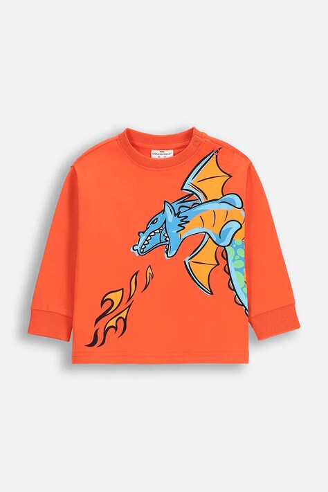 Детская хлопковая кофта Coccodrillo цвет оранжевый с принтом DRAGONS BOY KIDS