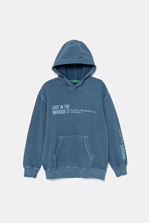 Детская хлопковая кофта United Colors of Benetton с капюшоном с принтом 3WITC204G