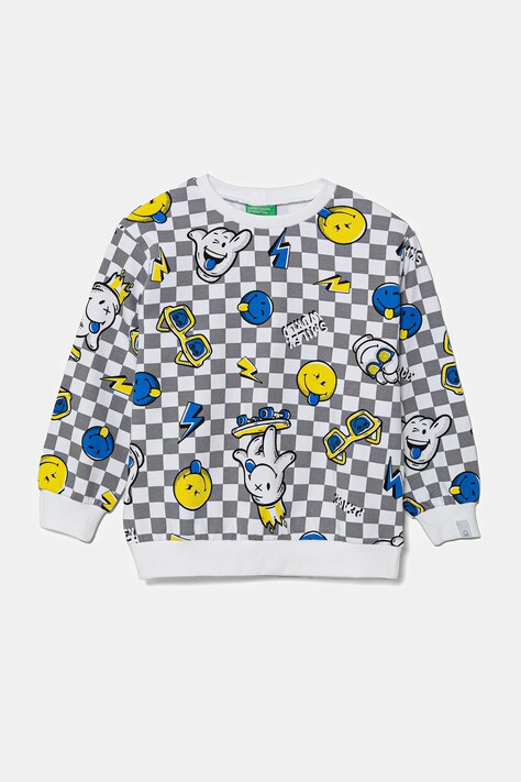 United Colors of Benetton hanorac de bumbac pentru copii culoarea gri, cu imprimeu, 34GTG10IG