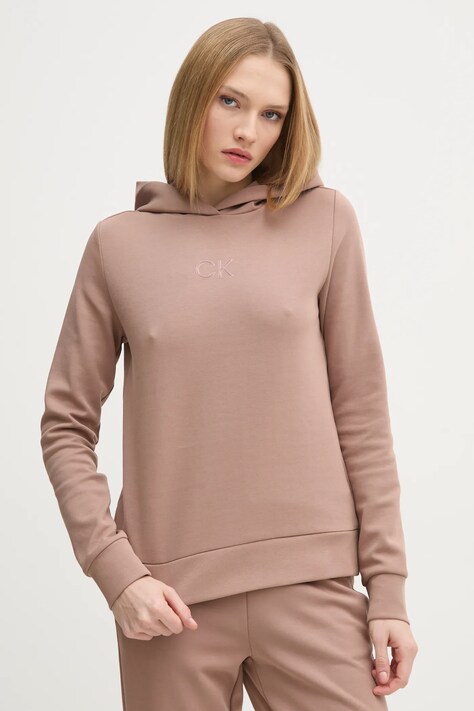 Calvin Klein bluza femei, culoarea maro, cu glugă, cu imprimeu, K20K207954