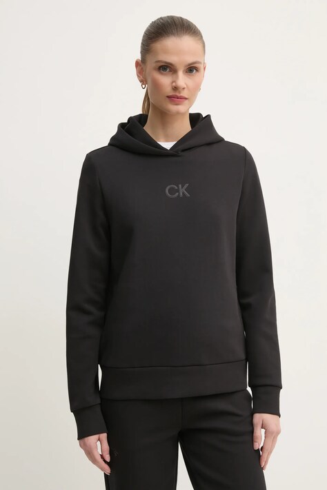 Calvin Klein bluza femei, culoarea negru, cu glugă, cu imprimeu, K20K207954