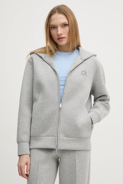 Calvin Klein bluza femei, culoarea gri, cu glugă, melanj, K20K208087
