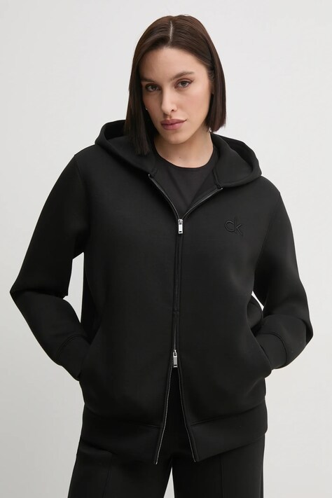 Dukserica Calvin Klein za žene, boja: crna, s kapuljačom, melanž, K20K208087