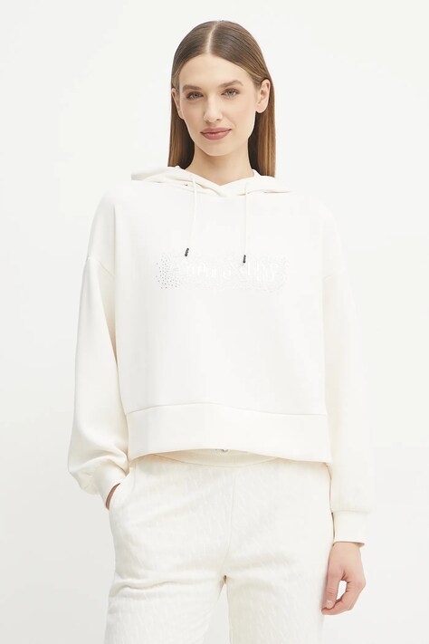 Mikina Armani Exchange dámská, béžová barva, s kapucí, s potiskem, XW000094 AF10804