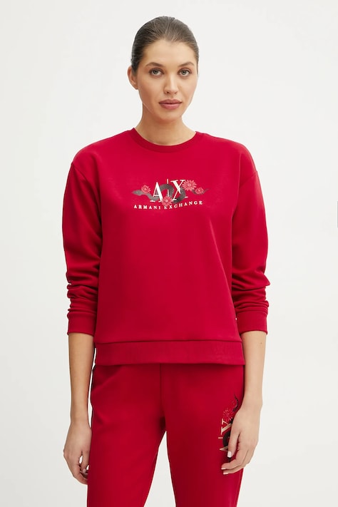 Armani Exchange bluza femei, culoarea rosu, cu imprimeu, XW000313 AF12261