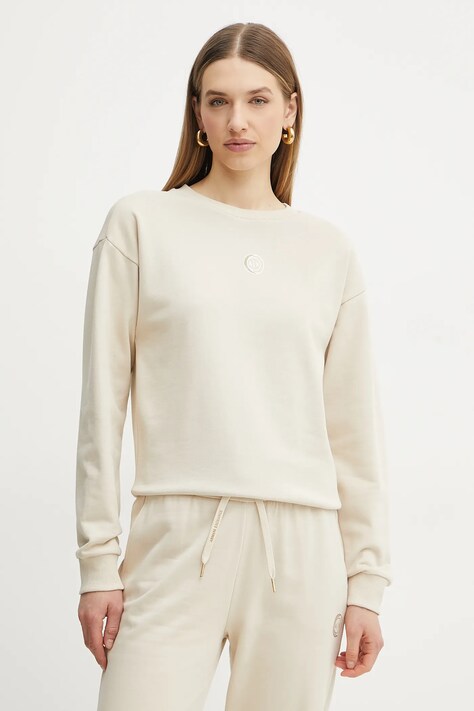 Pamučna dukserica Armani Exchange za žene, boja: bež, bez uzorka, XW000317 AF12217