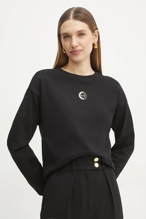 Bavlněná mikina Armani Exchange dámská, černá barva, hladká, XW000317 AF12217