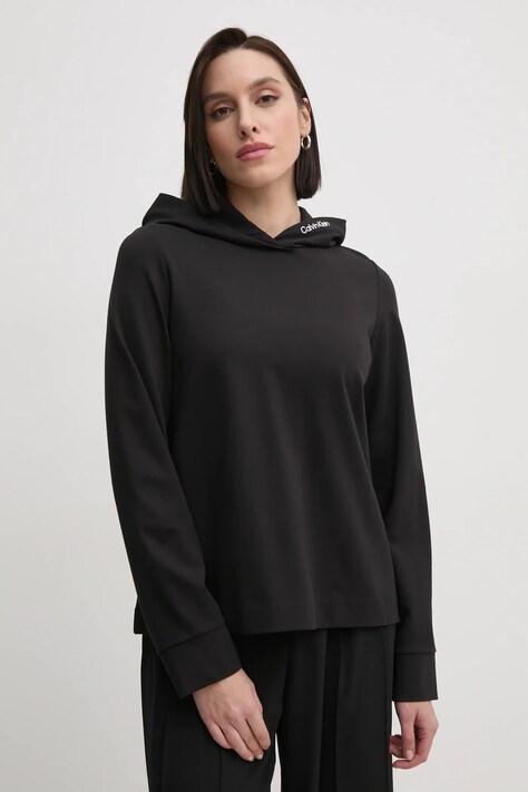 Calvin Klein Jeans bluza damska kolor czarny z kapturem gładka J20J224722