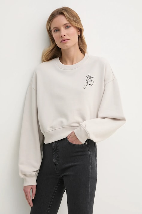 Calvin Klein Jeans pamut melegítőfelső bézs, női, nyomott mintás, J20J224743