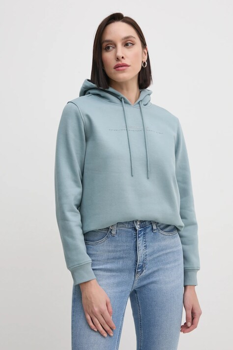 Calvin Klein Jeans bluza femei, culoarea gri, cu glugă, cu imprimeu, J20J225494