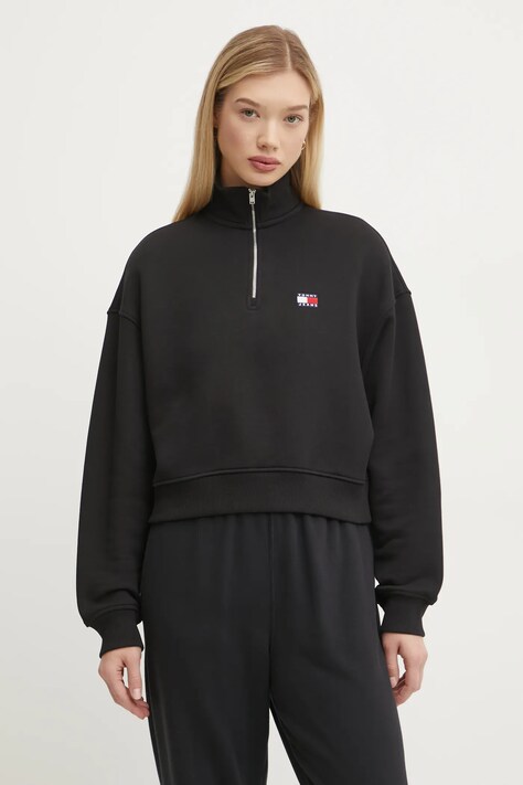 Хлопковая кофта Tommy Jeans женская цвет чёрный с аппликацией DW0DW19410