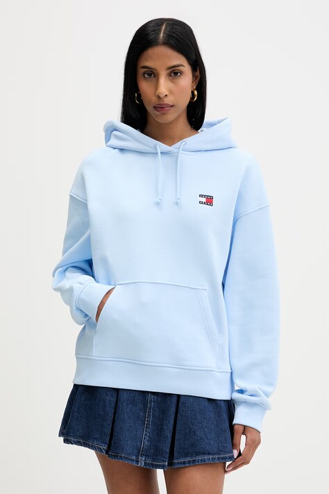 Tommy Jeans bluza z kapturem damska bawełniana niebieska DW0DW19414