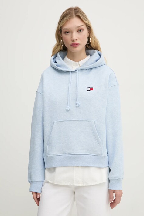 Tommy Jeans hanorac de bumbac femei, cu glugă, cu imprimeu, DW0DW19414