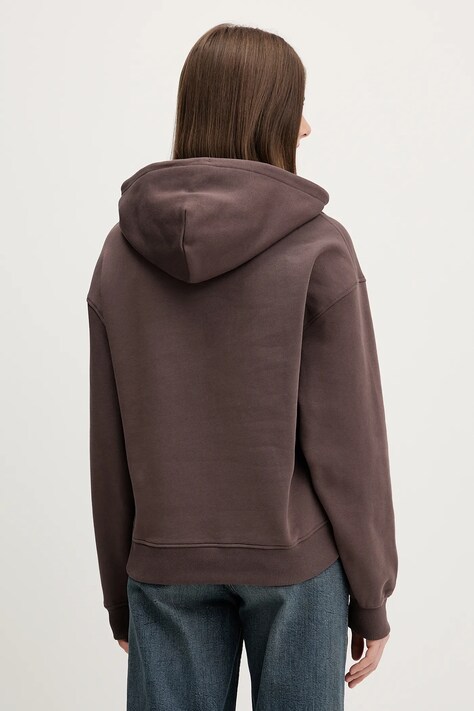 Tommy Jeans bluza bawełniana damska kolor brązowy z kapturem z aplikacją DW0DW19414