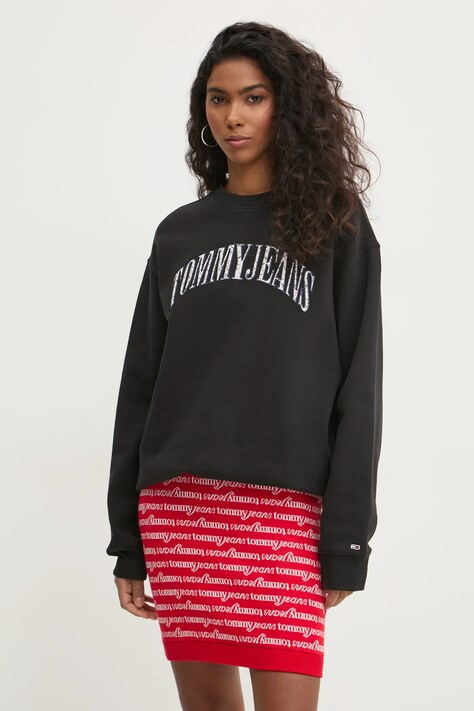 Tommy Jeans bluza femei, culoarea negru, cu imprimeu, DW0DW20172