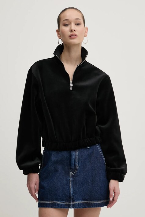 HUGO bluză din velur culoarea negru, neted, 50534055