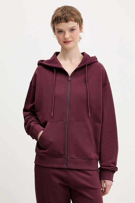 HUGO bluza bawełniana Dalfine damska kolor bordowy z kapturem gładka 50535240