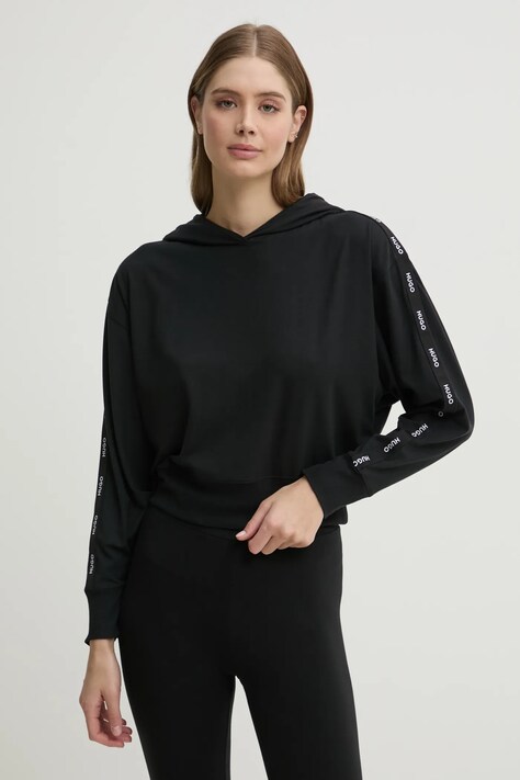 HUGO bluză lounge culoarea negru, cu glugă, cu imprimeu, 50531703