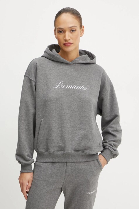 Суичър La Mania ROCKY в сиво с качулка с апликация LM.ROCKY