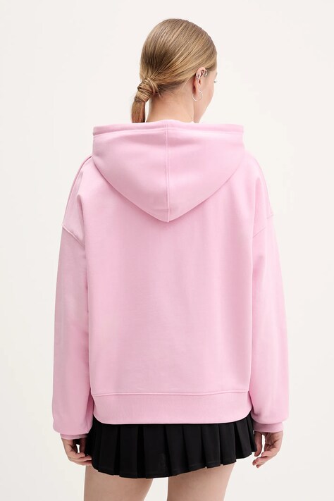 Guess Jeans bluza bawełniana damska kolor różowy z kapturem z aplikacją W5RQ27 K68I4