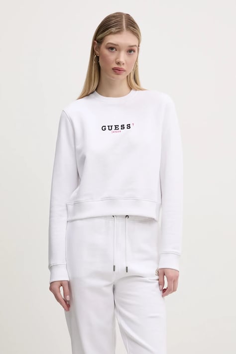 Guess Jeans hanorac de bumbac femei, culoarea alb, cu imprimeu, W5RQ28 K68I4
