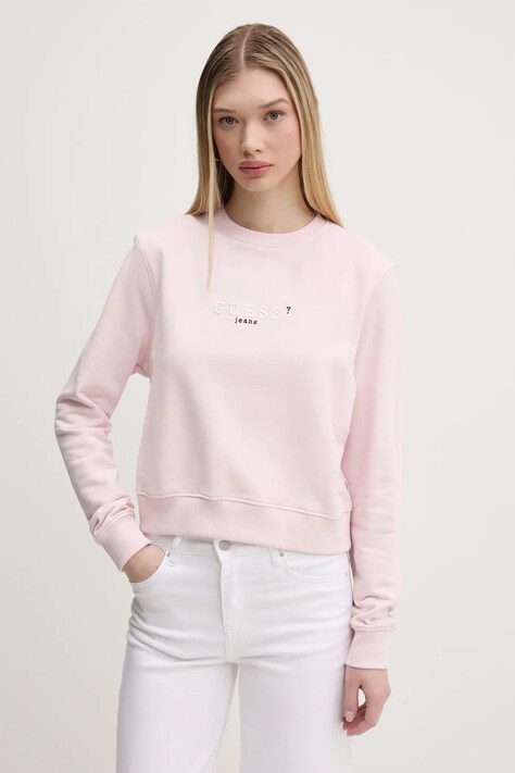 Бавовняна кофта Guess Jeans жіноча колір рожевий з принтом W5RQ28 K68I4