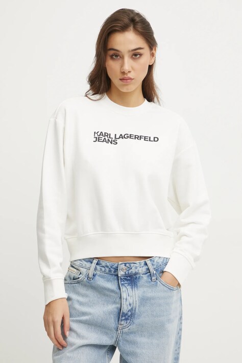 Karl Lagerfeld Jeans bluza femei, culoarea alb, cu imprimeu, A1W20005