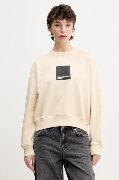 Bavlněná mikina Karl Lagerfeld Jeans dámská, béžová barva, s potiskem, A1W20006