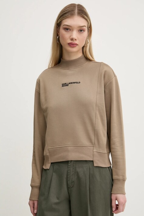 Karl Lagerfeld Jeans hanorac de bumbac femei, culoarea bej, uni, A1W20018