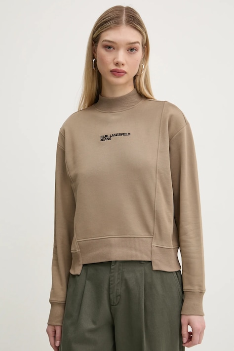 Karl Lagerfeld Jeans hanorac de bumbac femei, culoarea bej, uni, A1W20018