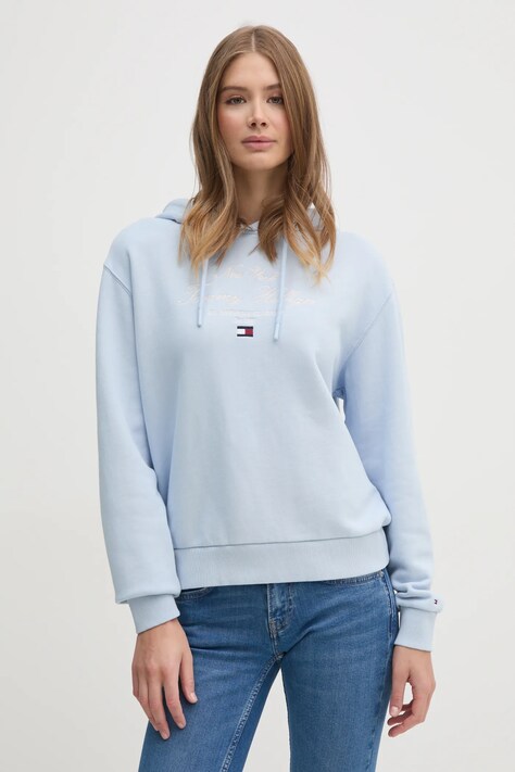 Tommy Hilfiger hanorac de bumbac femei, cu glugă, cu imprimeu, WW0WW43842