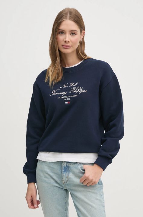 Mikina Tommy Hilfiger dámská, tmavomodrá barva, s aplikací, WW0WW43844